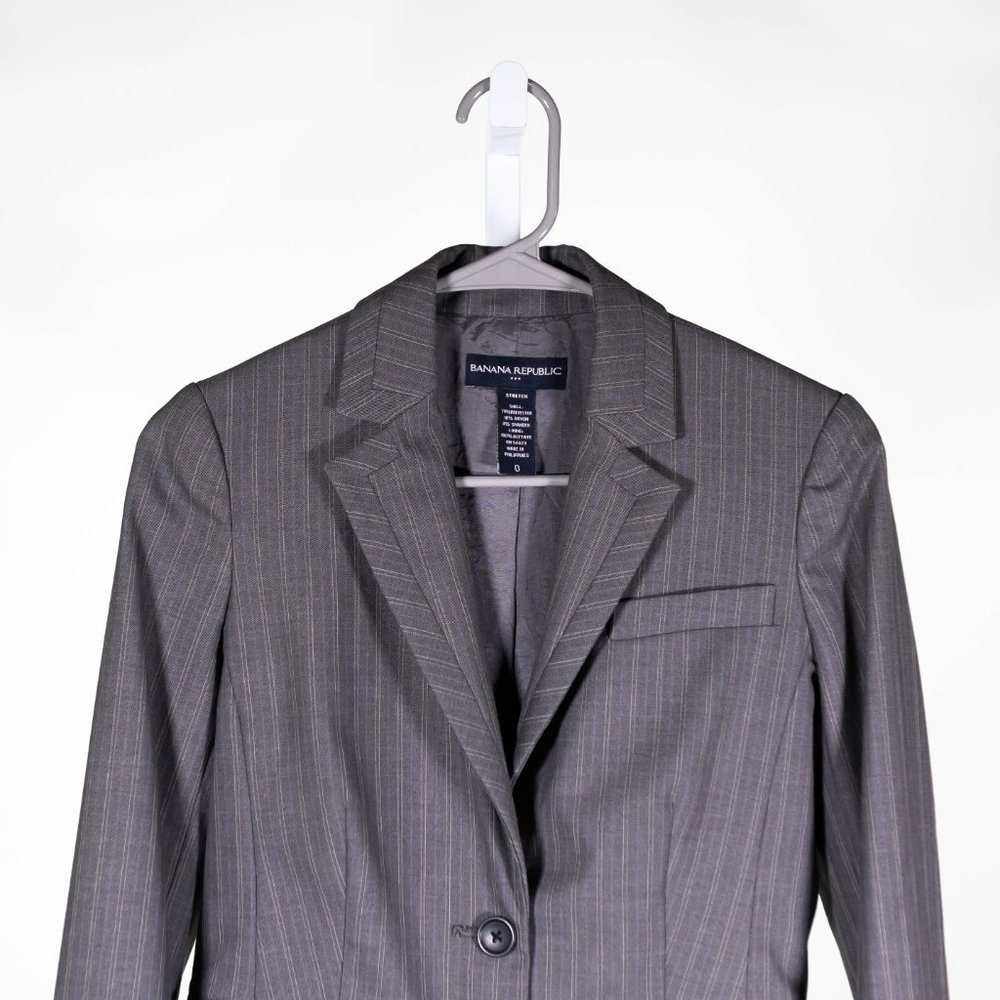 Banana Republic Women's Blazer Gray Striped Stretch Preppy Career Suit Jacket 0 - Picture 7 of 9
